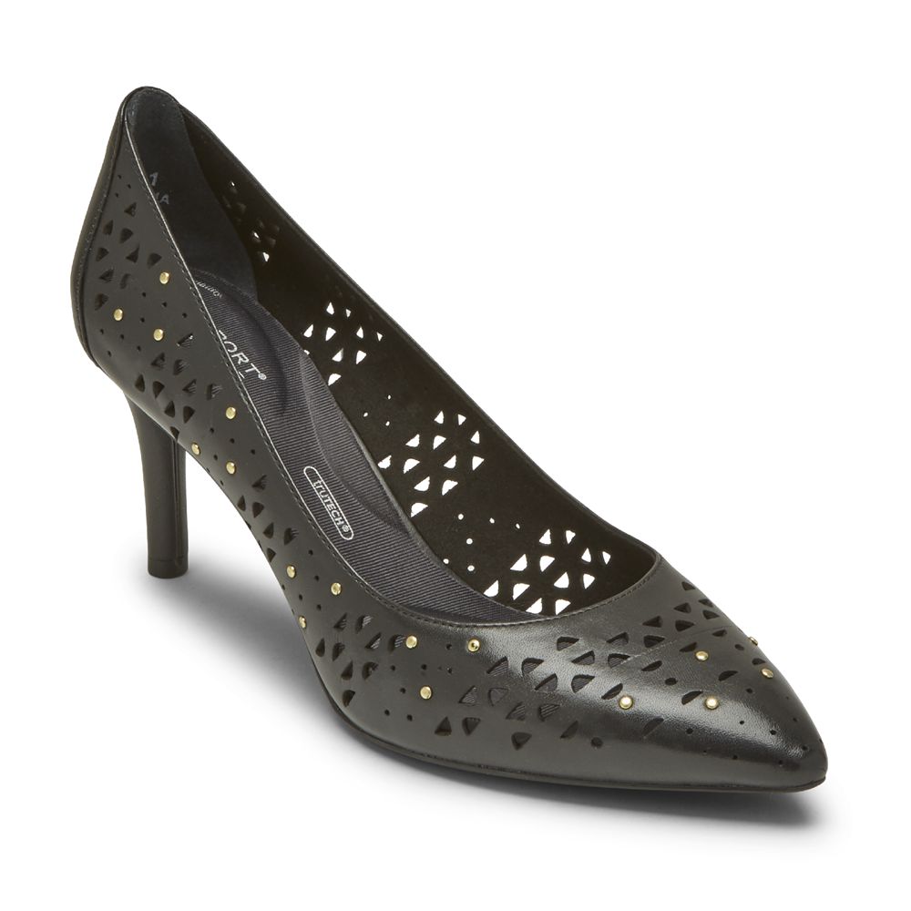 Rockport Women's Total Motion 75Mm Perforated Studded Heel Pumps - Black - USA (5731IDYVC)